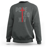 Men's charcoal sweatshirt with red cross graphic and Pope lettering on chest