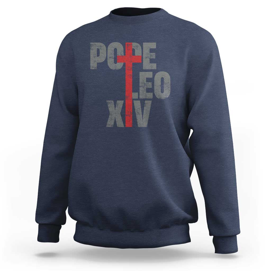 Men's navy sweatshirt with red cross graphic and Pope lettering on chest