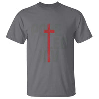 Men's dark gray T-shirt with red cross graphic centered on back