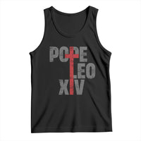 Black tank top with Pope Leo XIV cross graphic, sleeveless crew neck
