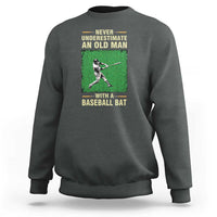 Dark heather gray men's baseball sweatshirt with back graphic of a baseball player holding a bat