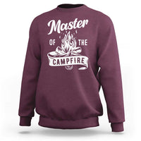 Maroon crewneck sweatshirt with white campfire slogan graphic on the back