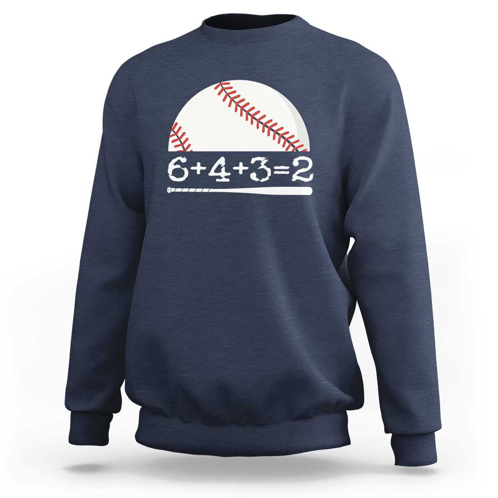 Navy baseball sweatshirt with 6+4+3=2 graphic and long sleeves