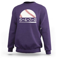 Purple baseball sweatshirt with 6+4+3=2 graphic and long sleeves