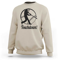 Sand baseball sweatshirt with black “Touchdown!” player graphic on front