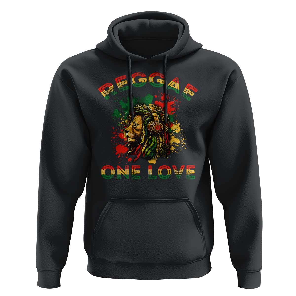 Reggae One Love Hoodie Rasta Music Jamaican Pride Headphones Lion - Wonder Print Shop