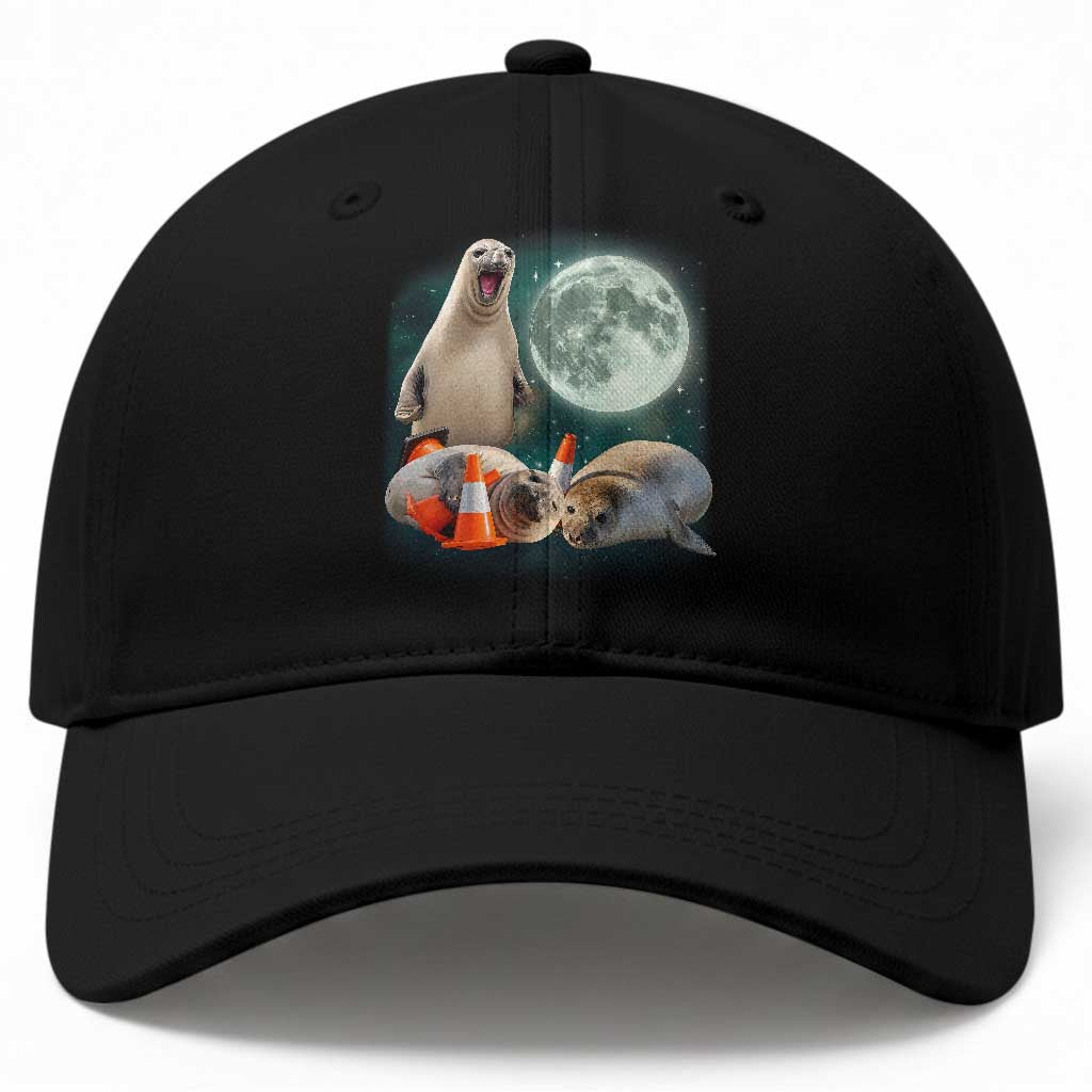 Funny Neil The Seal Howling at Moon 90s Retro Baseball Cap