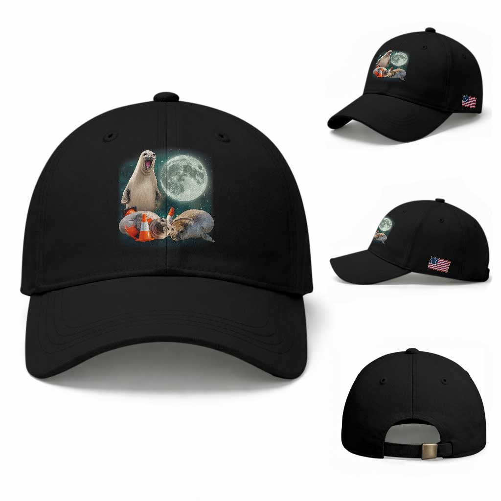 Funny Neil The Seal Howling at Moon 90s Retro Baseball Cap