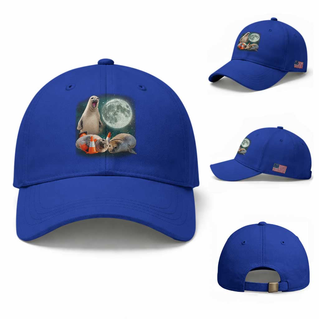 Funny Neil The Seal Howling at Moon 90s Retro Baseball Cap