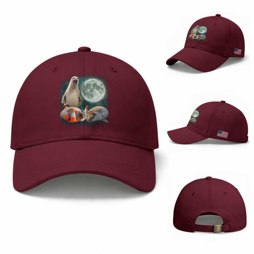 Funny Neil The Seal Howling at Moon 90s Retro Baseball Cap