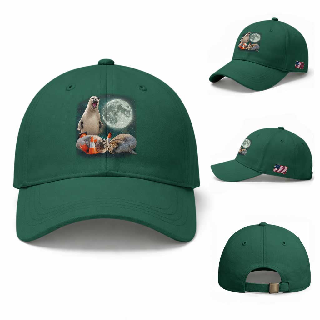 Funny Neil The Seal Howling at Moon 90s Retro Baseball Cap