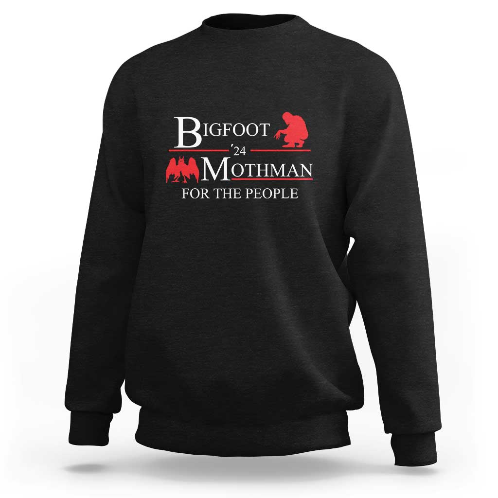 Black sweatshirt with Bigfoot Mothman for the people front graphic