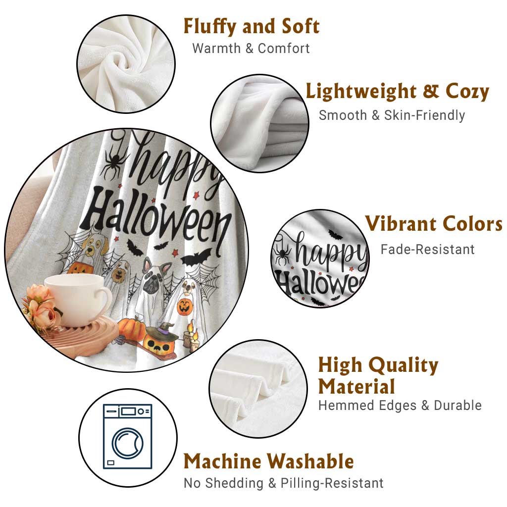 Happy Halloween Dog Ghost Spooky Season Throw Blanket - Wonder Print Shop