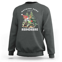 Dark heather Christmas tractor sweatshirt with 'REINDEERE' graphic and 'Nothing Runs Like' text