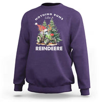 Purple Christmas tractor sweatshirt with 'REINDEERE' graphic and 'Nothing Runs Like' text