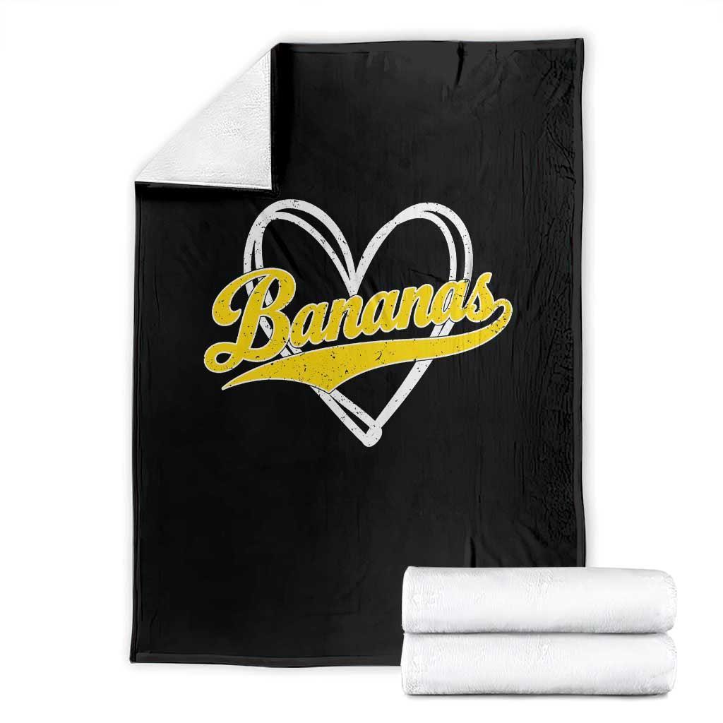 Bananas Vintage Heart Baseball Fan Game Day Throw Blanket