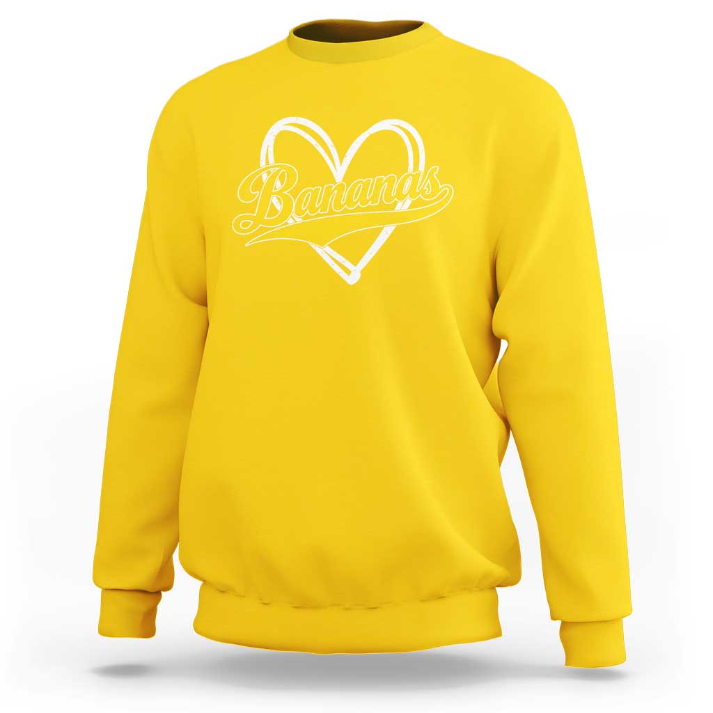 Bananas Vintage Heart Baseball Fan Game Day Sweatshirt