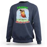 Navy golf birthday sweatshirt with front bird graphic and text "Happy" "Birdie to me"