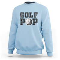 Crewneck sweatshirt, light blue, “GOLF POP” golf ball graphic on chest
