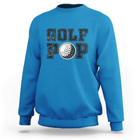 Crewneck sweatshirt, blue, “GOLF POP” golf ball graphic on chest