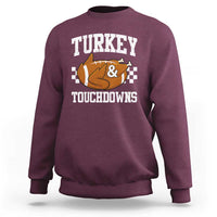 Funny Turkey And Touchdowns Sweatshirt Thanksgiving American Football - Wonder Print Shop