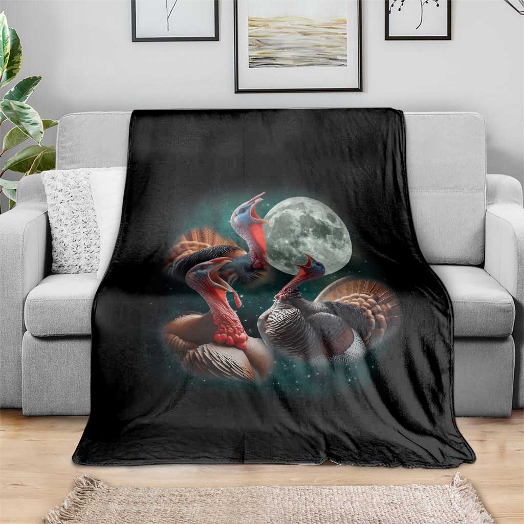 Funny Three Turkey Moon Throw Blanket Weird Cursed Thanksgiving Meme - Wonder Print Shop