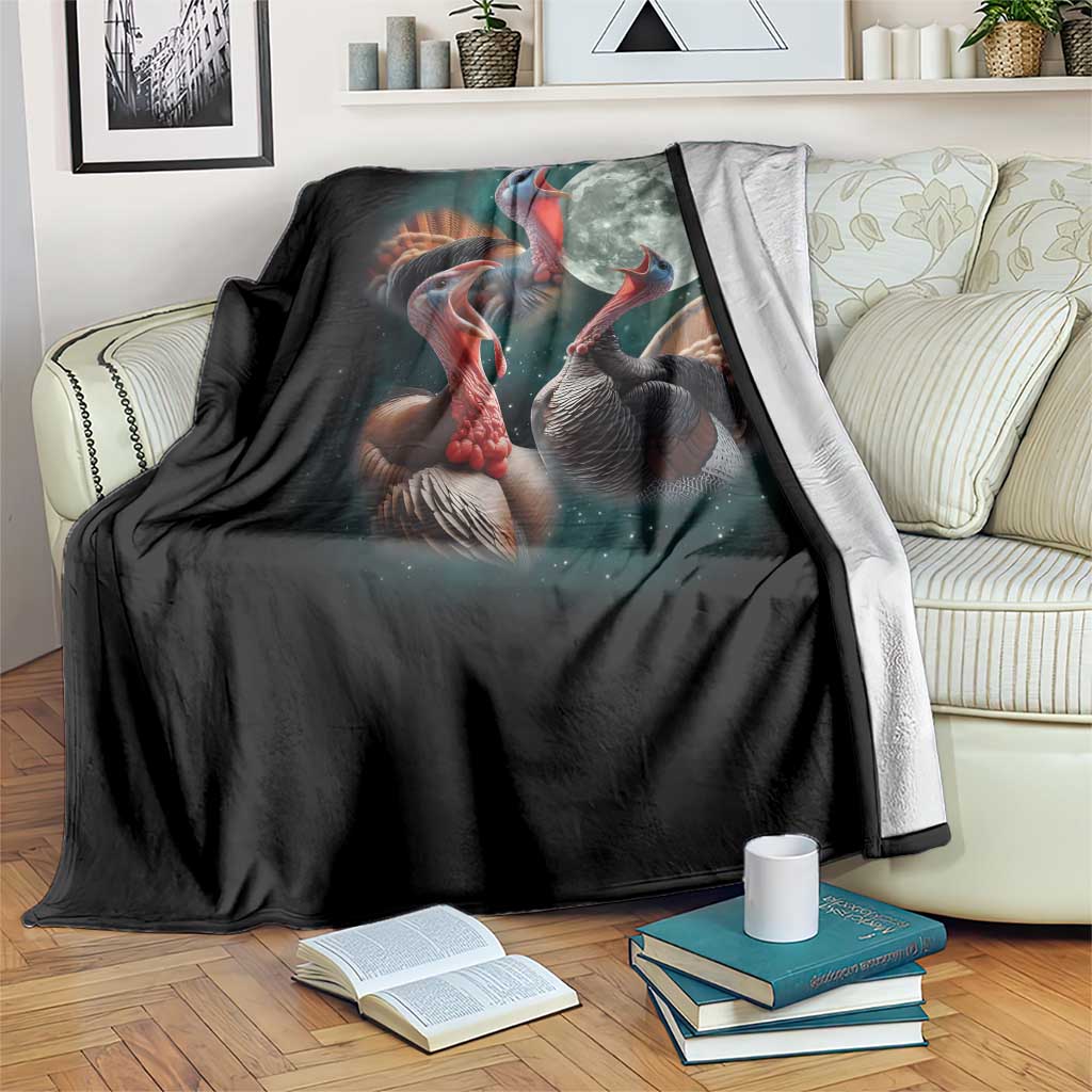 Funny Three Turkey Moon Throw Blanket Weird Cursed Thanksgiving Meme - Wonder Print Shop