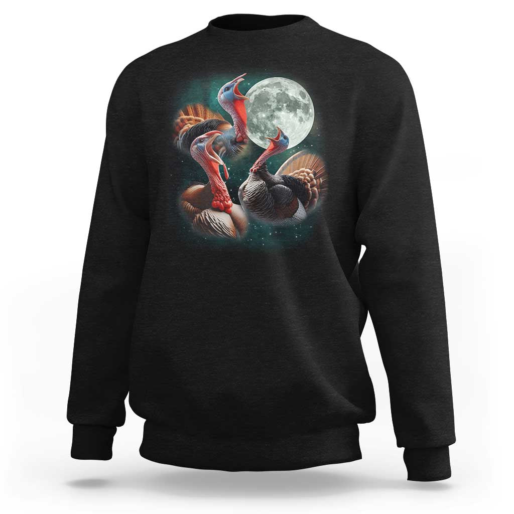 Funny Three Turkey Moon Sweatshirt Weird Cursed Thanksgiving Meme - Wonder Print Shop