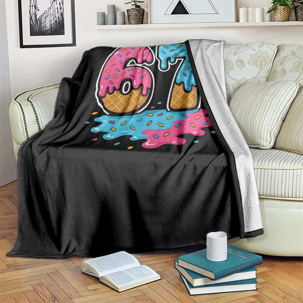 Funny 67 Ice Cream Drip Meme Six Seven Gen Alpha Slang Throw Blanket - Wonder Print Shop