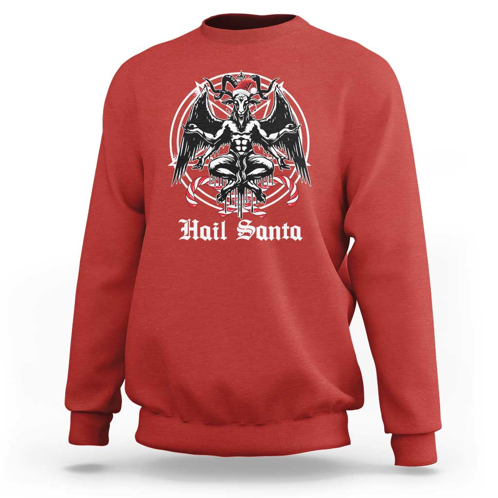 Red gothic Christmas sweatshirt with "Hail Santa" front graphic