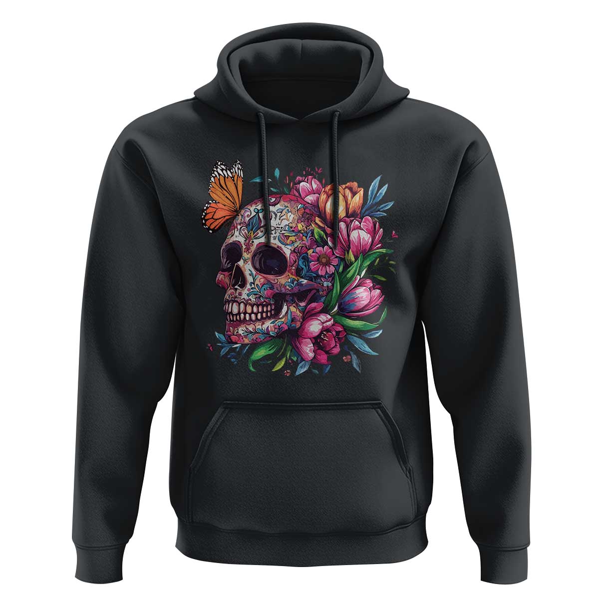 Day Of The Dead Hoodie Vintage Sugar Skull Flower Butterfly