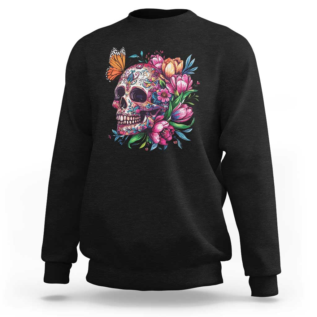 Day Of The Dead Sweatshirt Vintage Sugar Skull Flower Butterfly