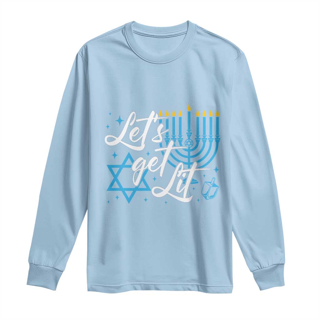 Funny Hanukkah Long Sleeve Shirt Let's Get Lit Menorah David Star