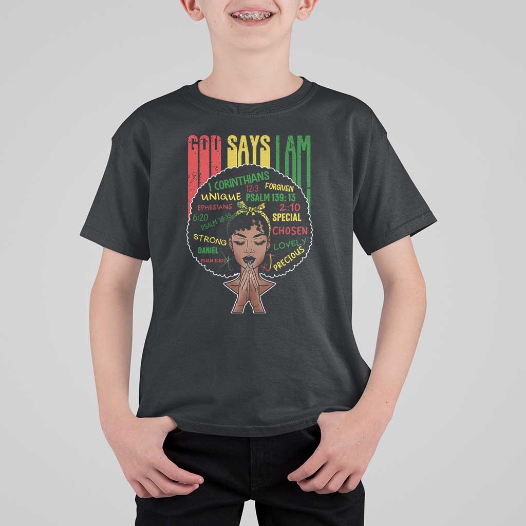 Proud Black African American T Shirt For Kid God Says I Am Black History Month Afro Girl