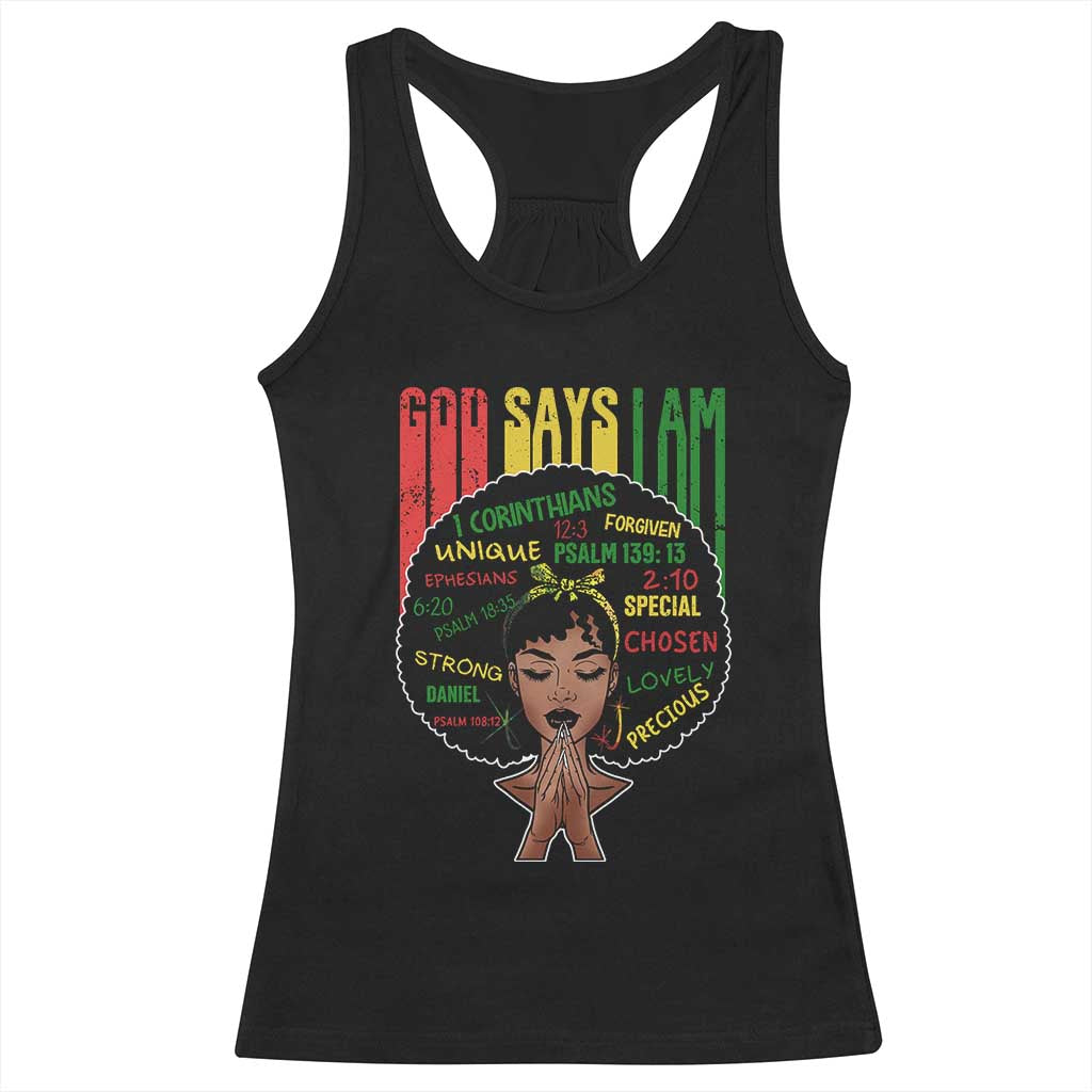 Proud Black African American Racerback Tank Top God Says I Am Black History Month Afro Girl