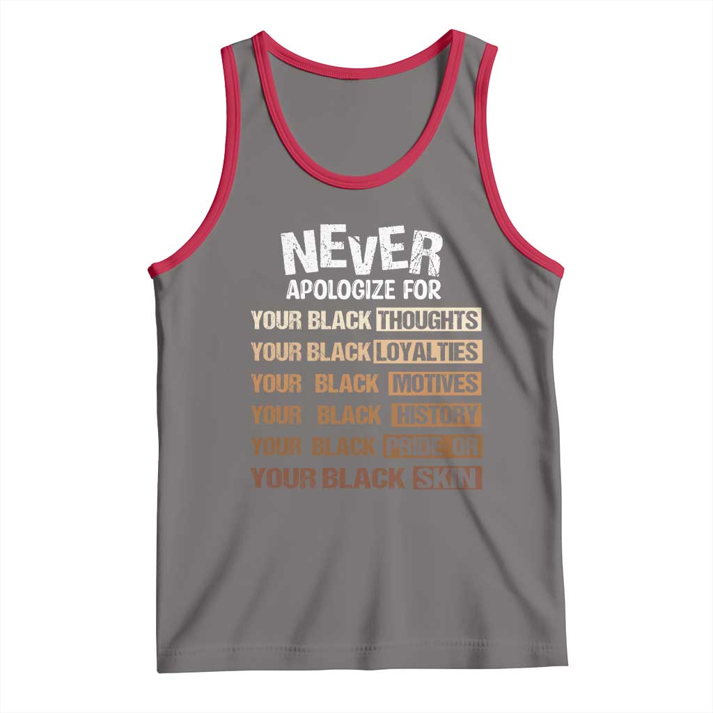 Never Apologize For Your Black Thoughts Loyalties Motives History Pride Or Skin Tank Top African American Black History Month