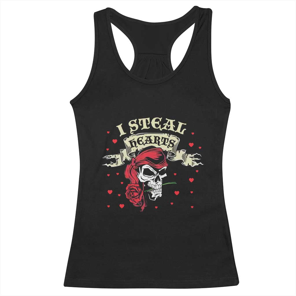 Funny Valentine's Day Pirate Racerback Tank Top I Steal Hearts Rose