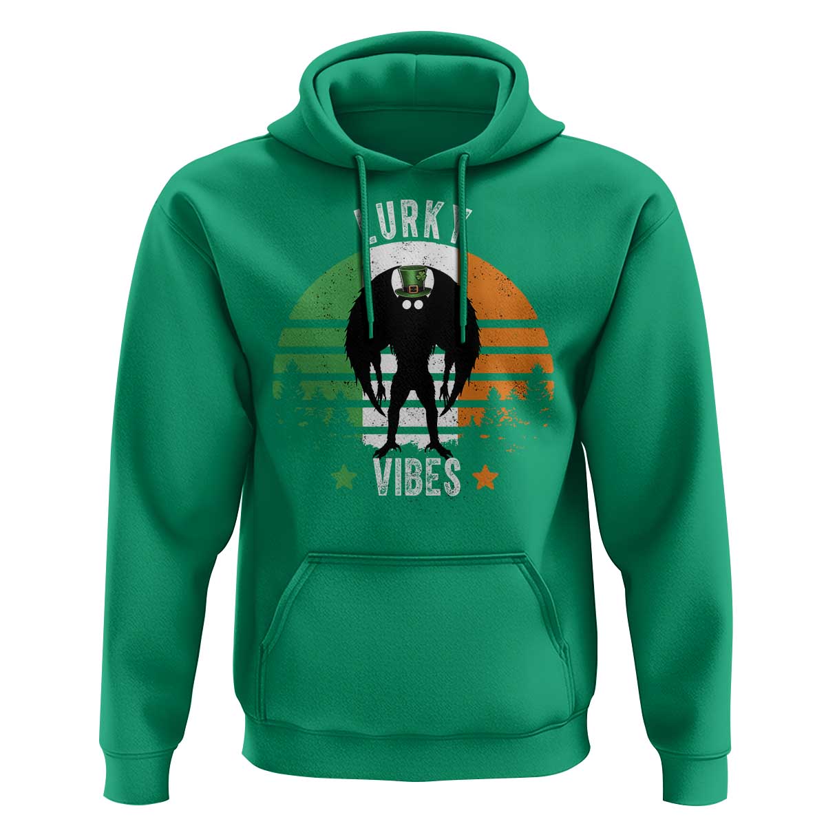 Funny St Patrick's Day Mothman Hoodie Lurky Vibes Shamrock Retro Ireland Flag