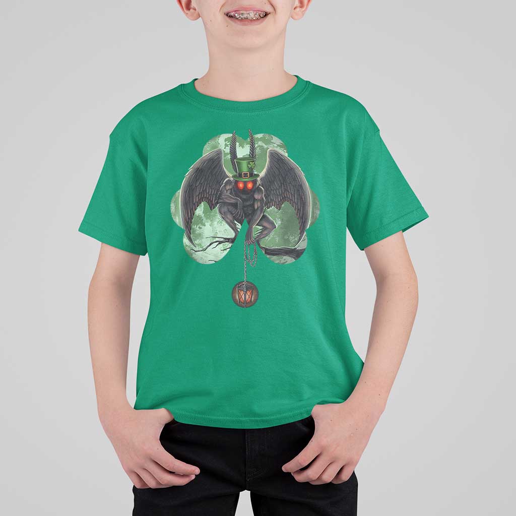 Funny St Patrick's Day Mothman Cryptid Creature Shamrock T Shirt For Kid