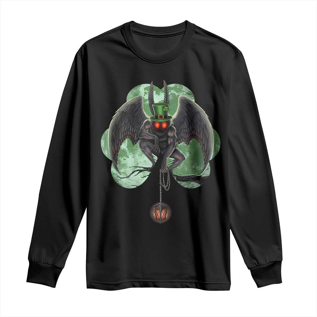 Funny St Patrick's Day Mothman Cryptid Creature Shamrock Long Sleeve Shirt