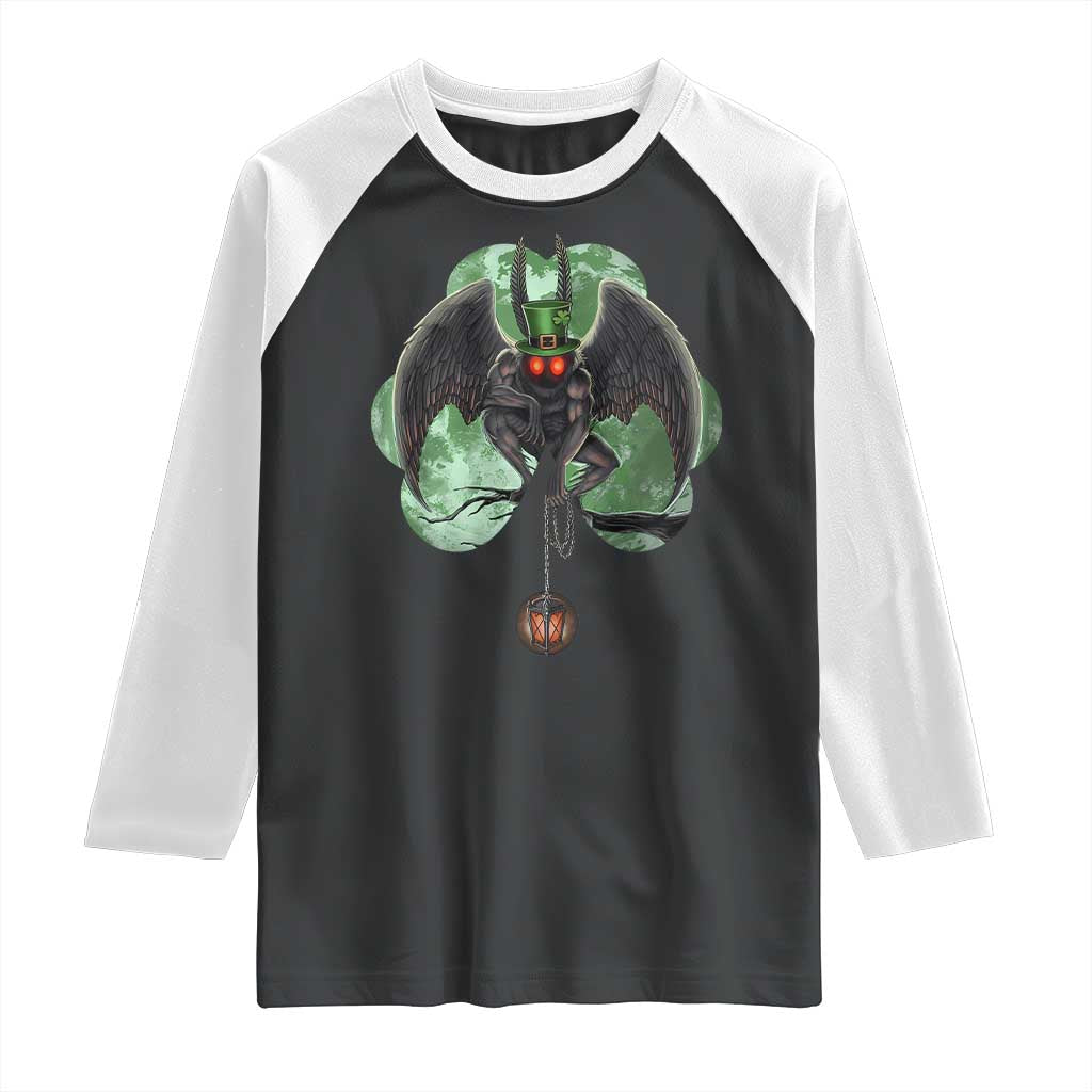 Funny St Patrick's Day Mothman Cryptid Creature Shamrock Raglan Shirt