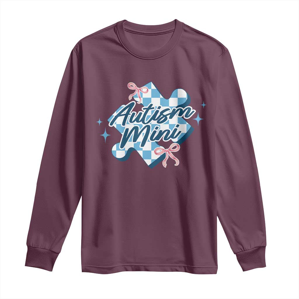 Autism Mini Coquette Puzzle Piece Pink Bow Long Sleeve Shirt