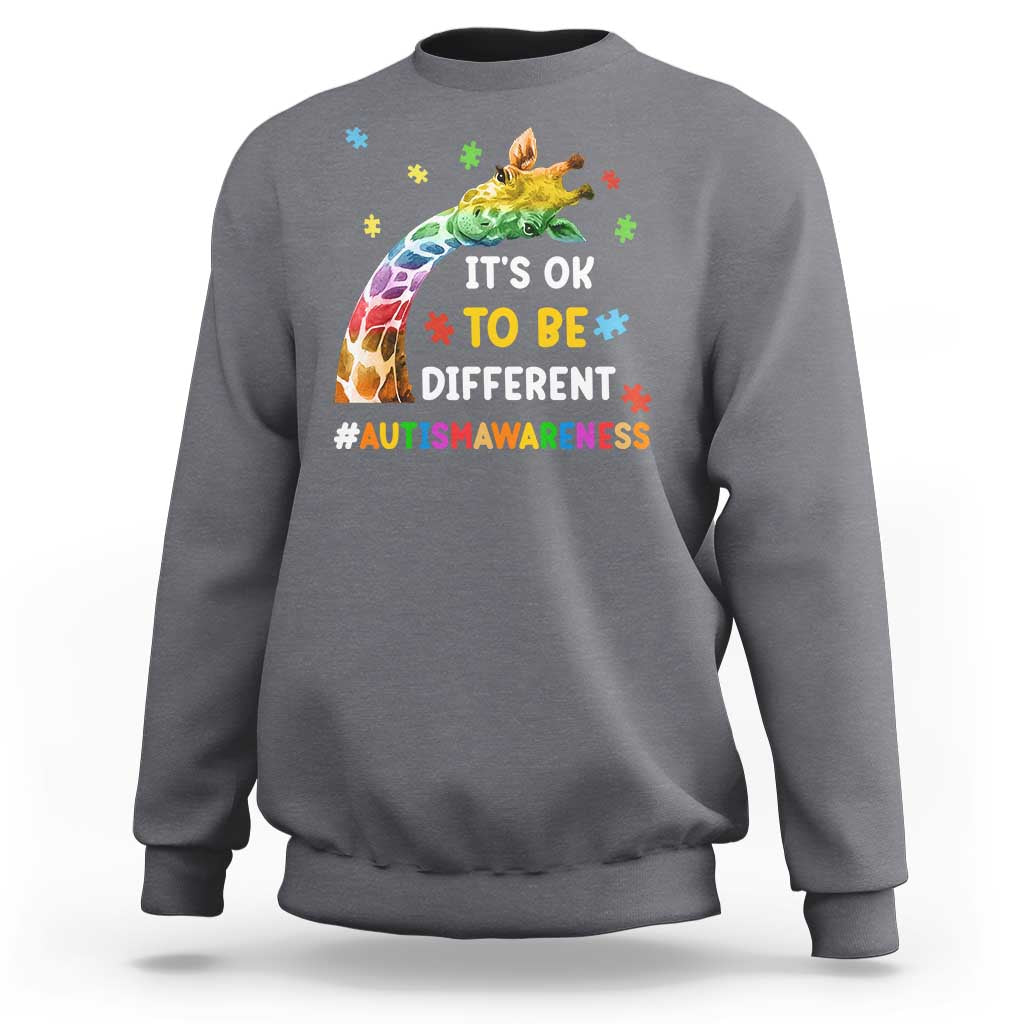 It's Ok To Be Different Autism Awareness Sweatshirt Rainbow Giraffe Puzzle