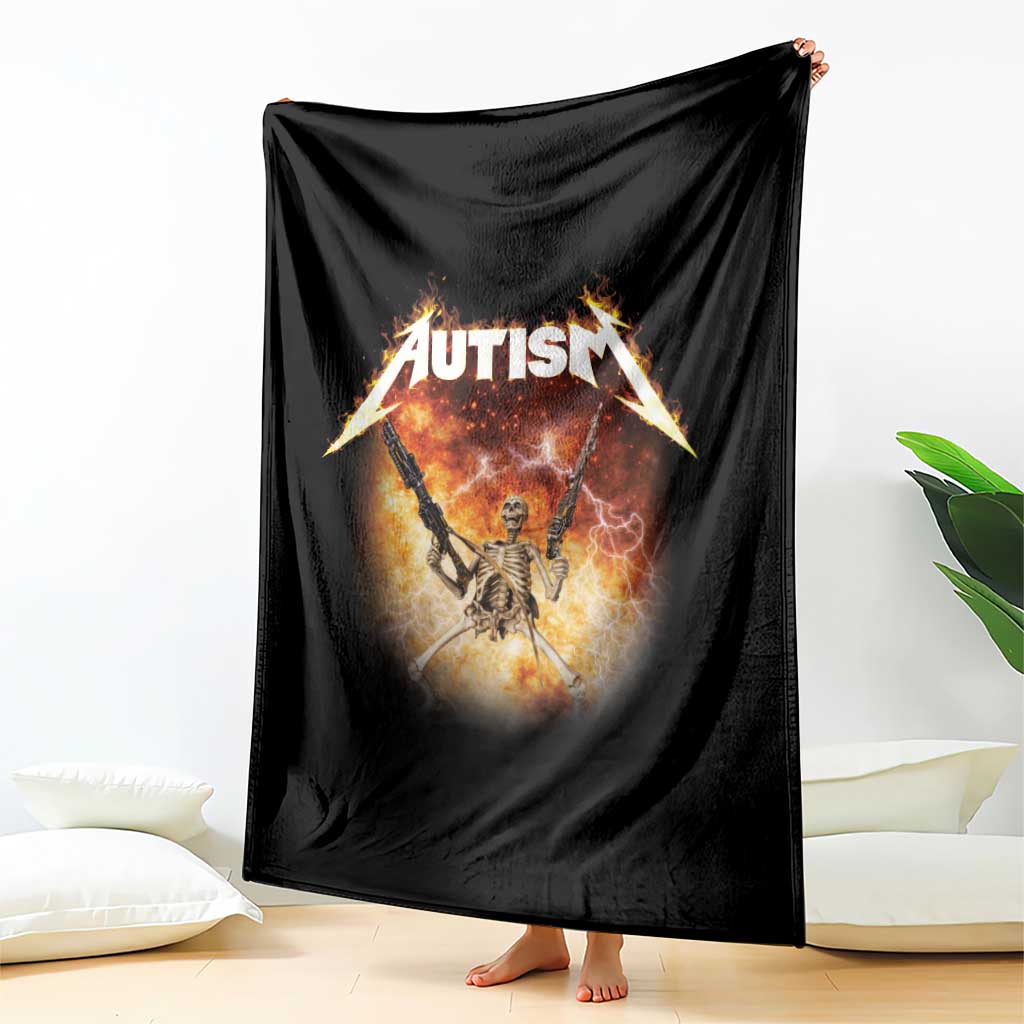 Autism Skeleton Funny Meme Throw Blanket Fire Burning Flames