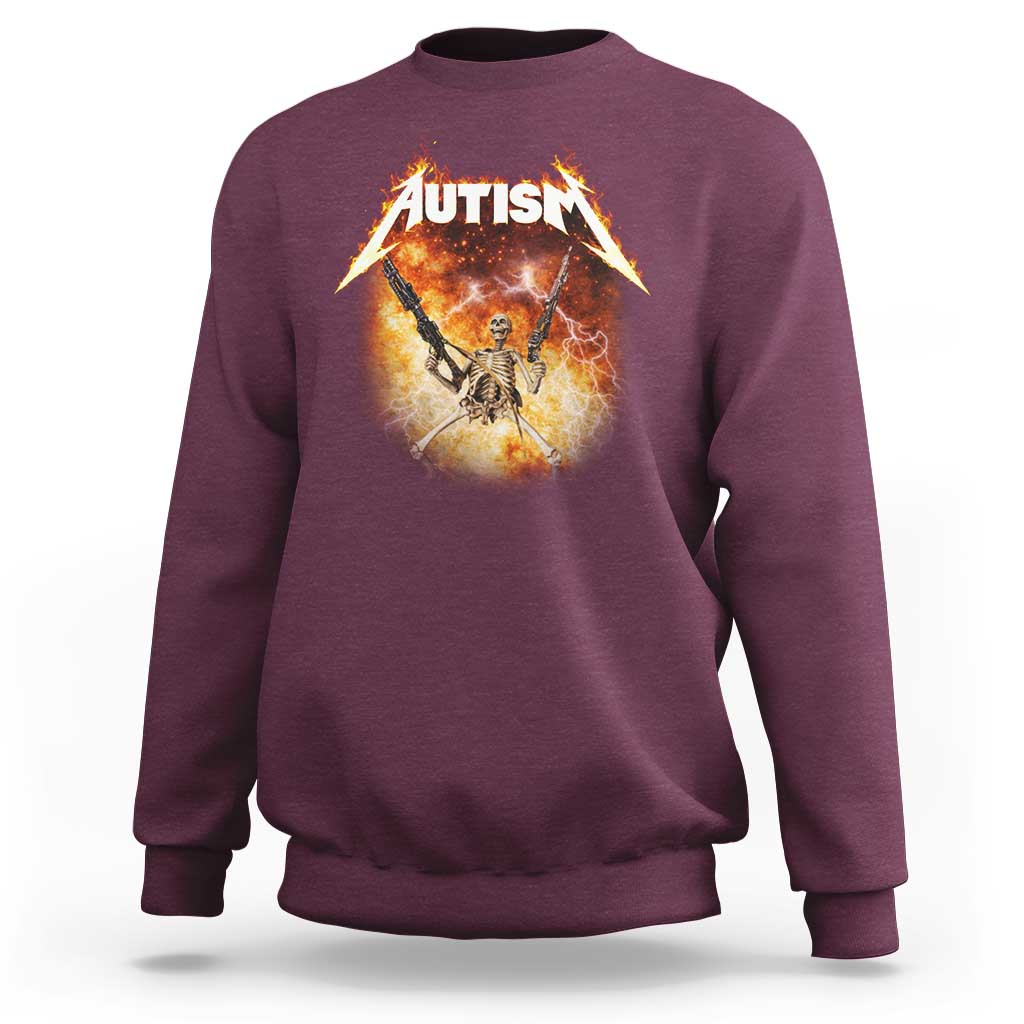 Autism Skeleton Funny Meme Sweatshirt Fire Burning Flames