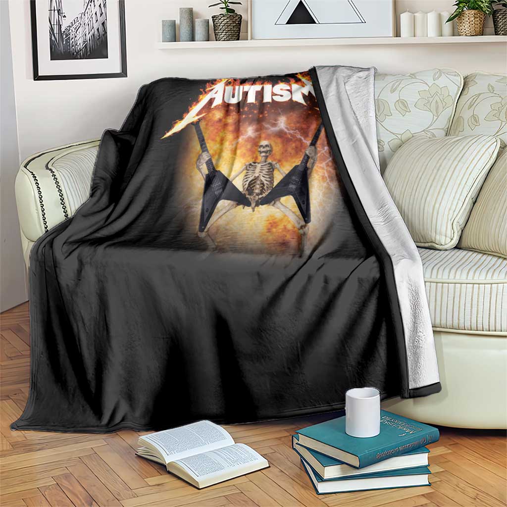 Autism Skeleton Rocker Throw Blanket Hardcore Rock Style Artwork
