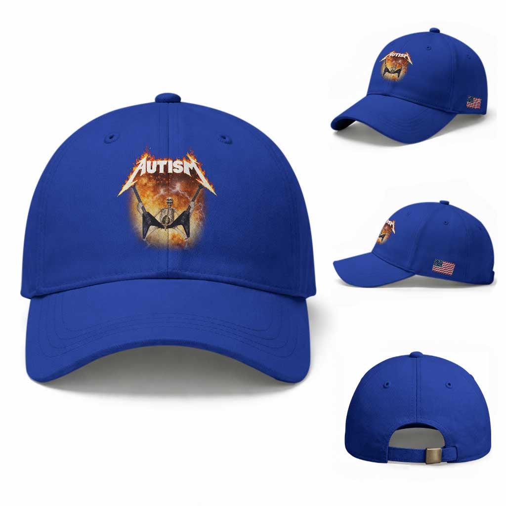 Autism Skeleton Rocker Baseball Cap Hardcore Rock Style Artwork