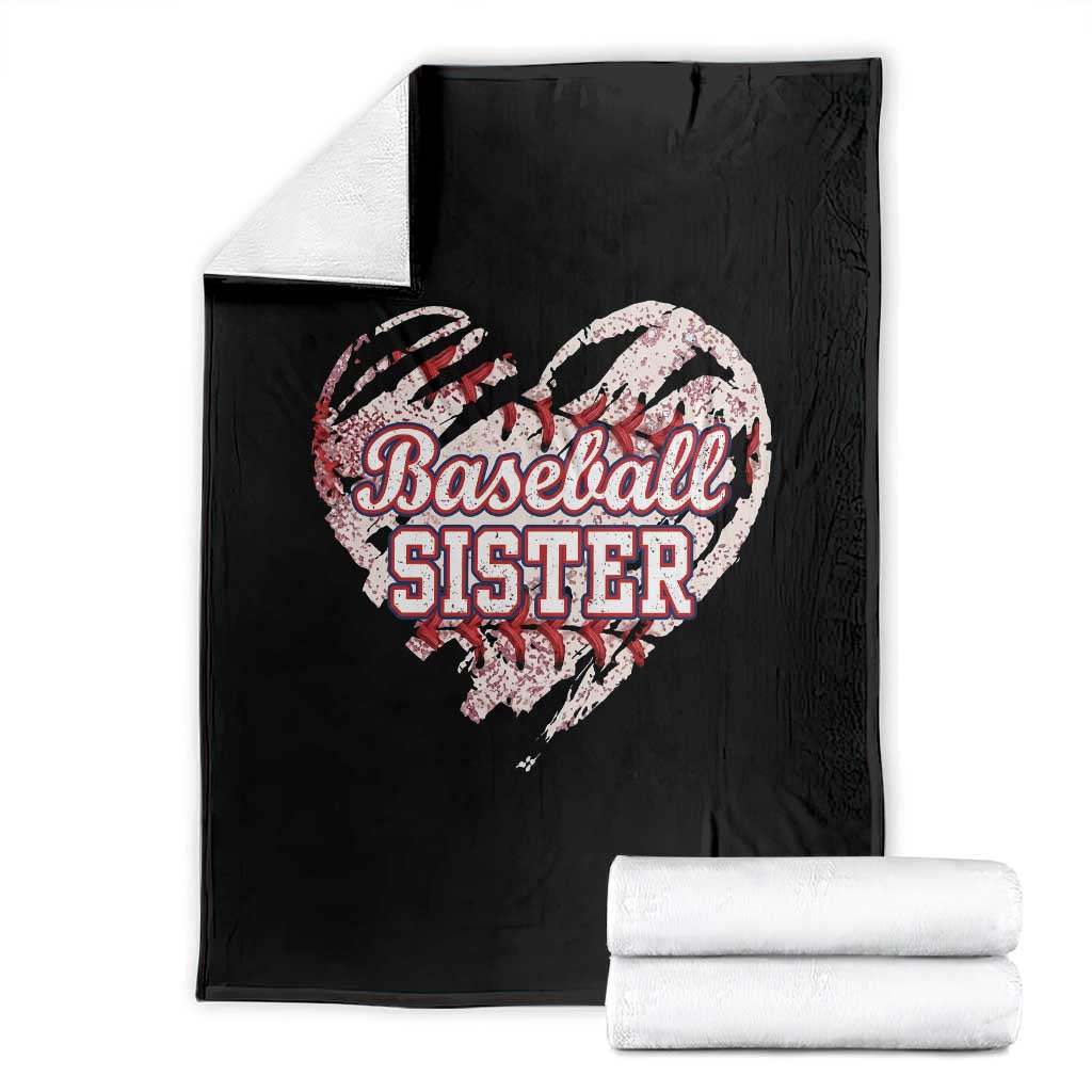 Baseball Sister Throw Blanket Vintage Baseball Heart Game Day
