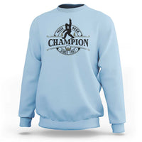 Light blue crewneck sweatshirt with Hide & Seek Champion Sasquatch graphic