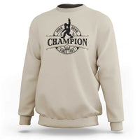 Cream crewneck sweatshirt with Hide & Seek Champion Sasquatch graphic